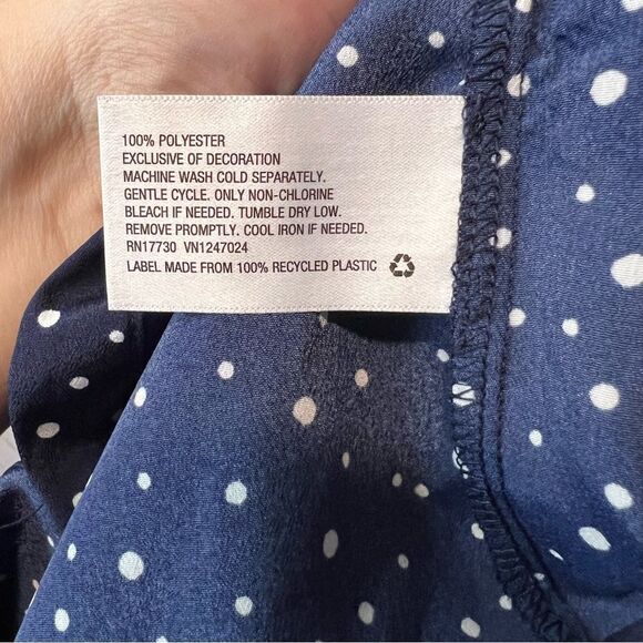 Jason Wu Collared Button Down Pleated Dress. Navy With White Polka Dots Size Med - Picture 8 of 11